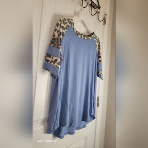 7th Ray Blue Leopard Print Women's Top